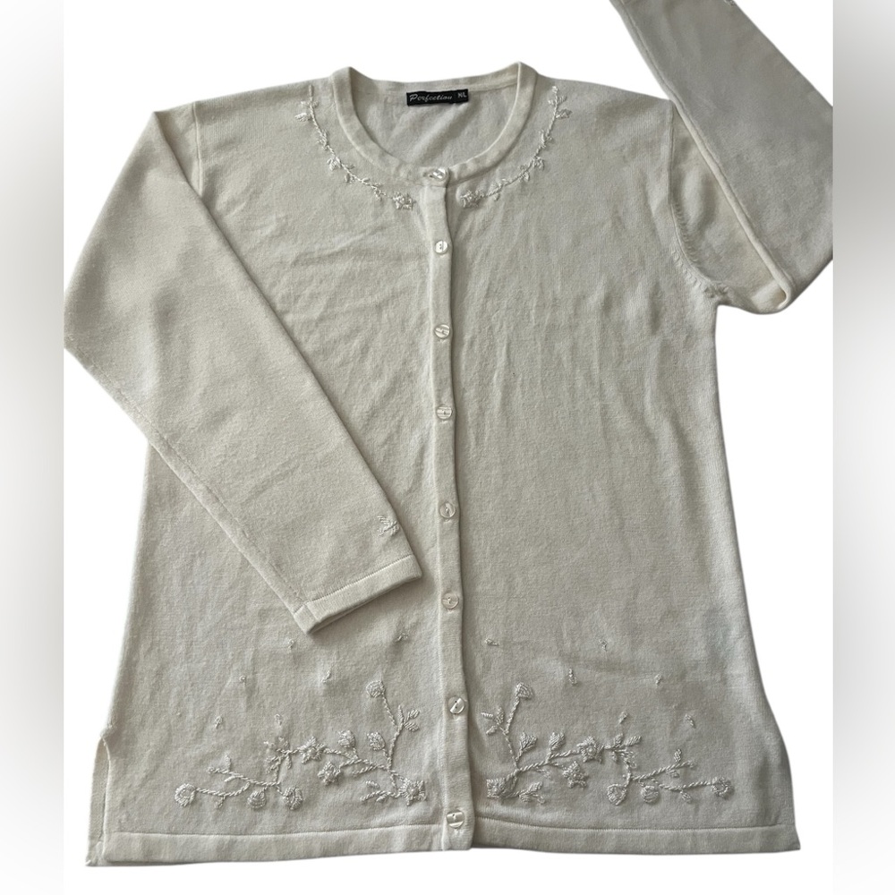 Perfection Ivory Embroidered Dress Sweater